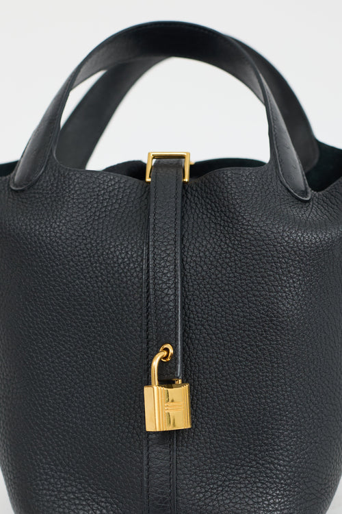 Hermès 2021 Noir Clemence 
Autruche Handle Picotin 18 Lock Bag