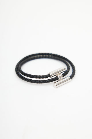 Hermès Black Tournis Tresse Braided Bracelet