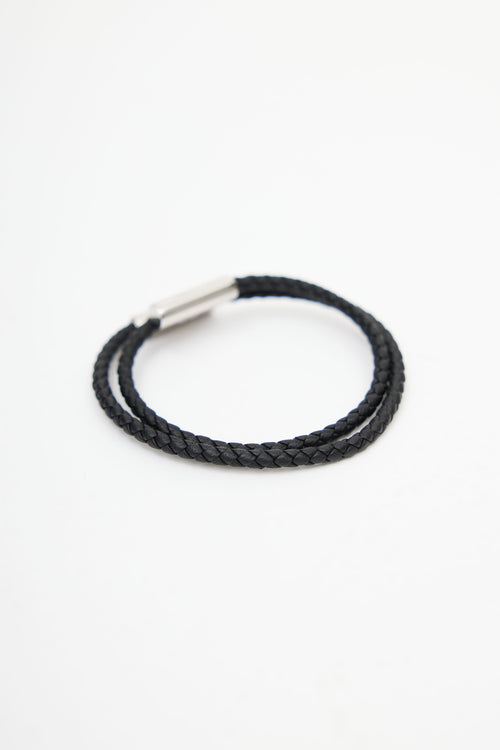 Hermès Black Tournis Tresse Braided Bracelet