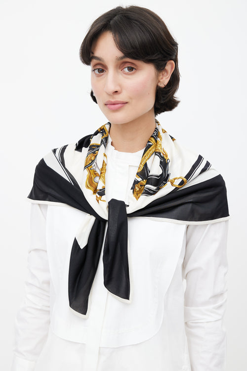 Hermès Black 
White Brides De Gala 90 Scarf