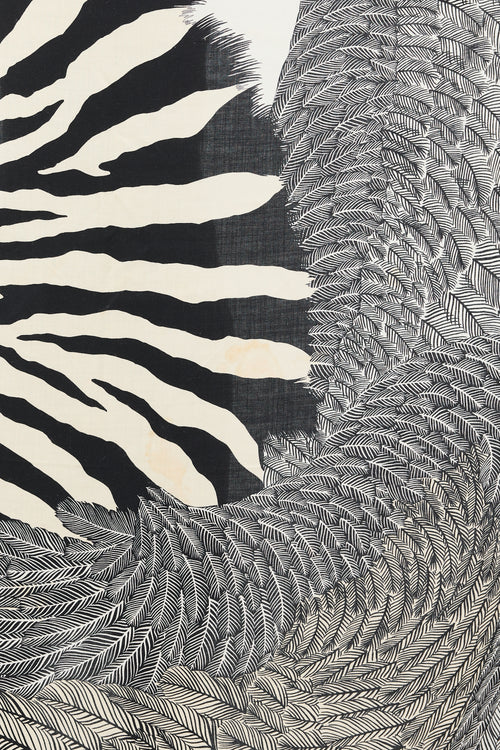 Hermès Black 
White Cashmere 
Silk Zebra Pegasus 140 Shawl