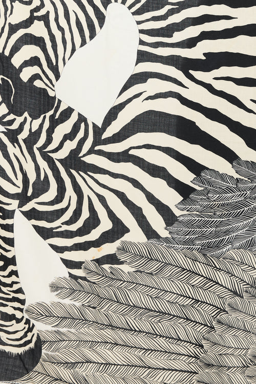 Hermès Black 
White Cashmere 
Silk Zebra Pegasus 140 Shawl