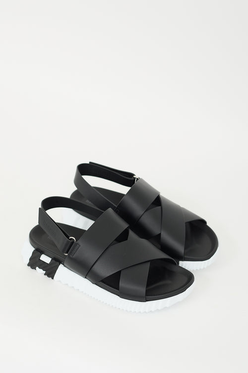 Hermès Black 
White Leather Electric Sandal