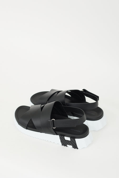 Hermès Black 
White Leather Electric Sandal