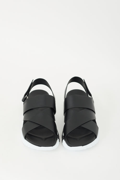 Hermès Black 
White Leather Electric Sandal