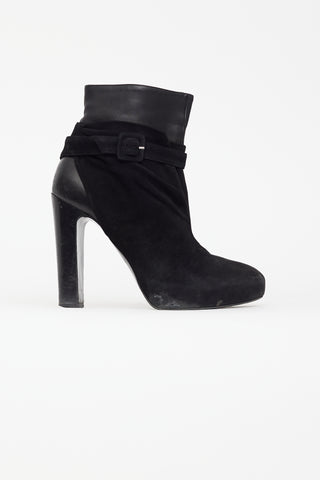 Hermès Black Leather 
Suede Wrap Ankle Boot