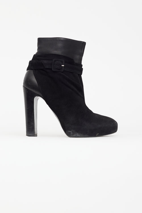 Hermès Black Leather 
Suede Wrap Ankle Boot