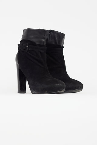 Hermès Black Leather 
Suede Wrap Ankle Boot