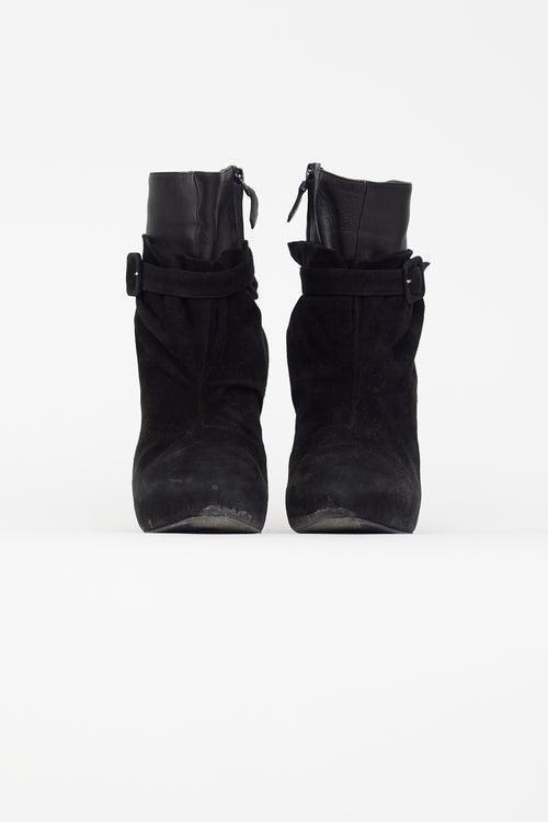 Hermès Black Leather 
Suede Wrap Ankle Boot