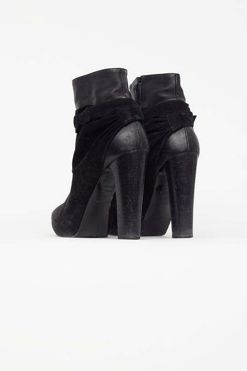 Hermès Black Leather 
Suede Wrap Ankle Boot