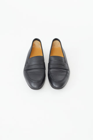 Hermès Black Leather H Penny Loafer