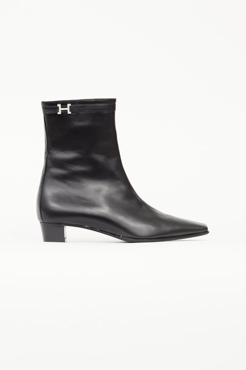 Hermès Black Leather Hommage Ankle Boot