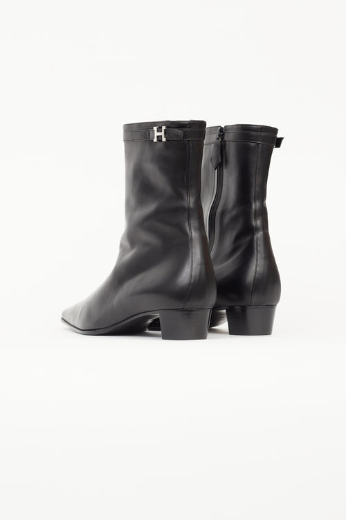 Hermès Black Leather Hommage Ankle Boot