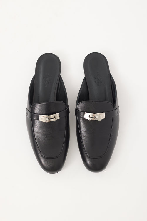 Hermès Black Leather Oz Buckle Mule