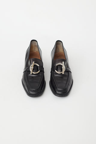 Hermès Black Leather 
Silver Toggle Loafer