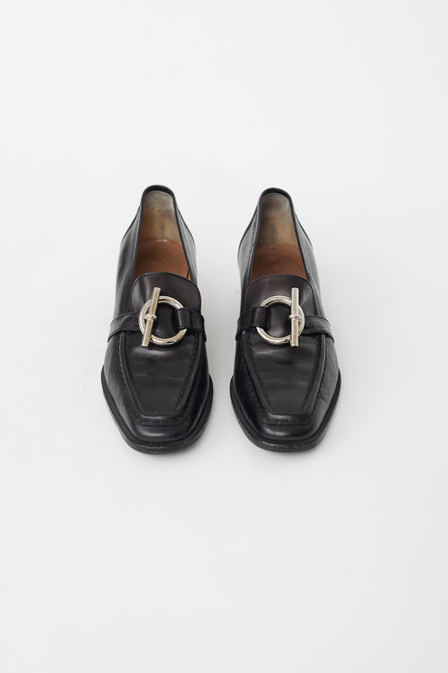 Hermès Black Leather 
Silver Toggle Loafer