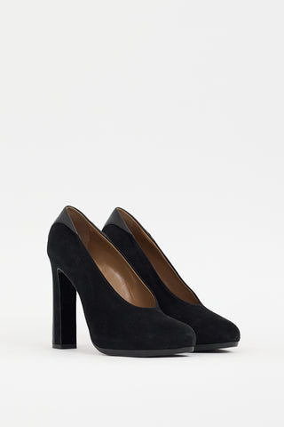 Hermès Black Leather 
Suede Pump