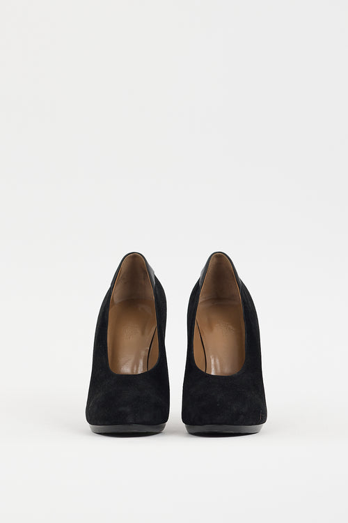 Hermès Black Leather 
Suede Pump