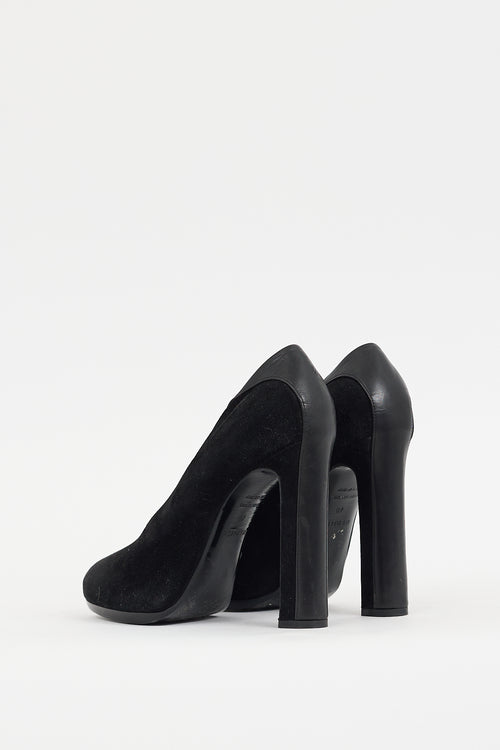 Hermès Black Leather 
Suede Pump