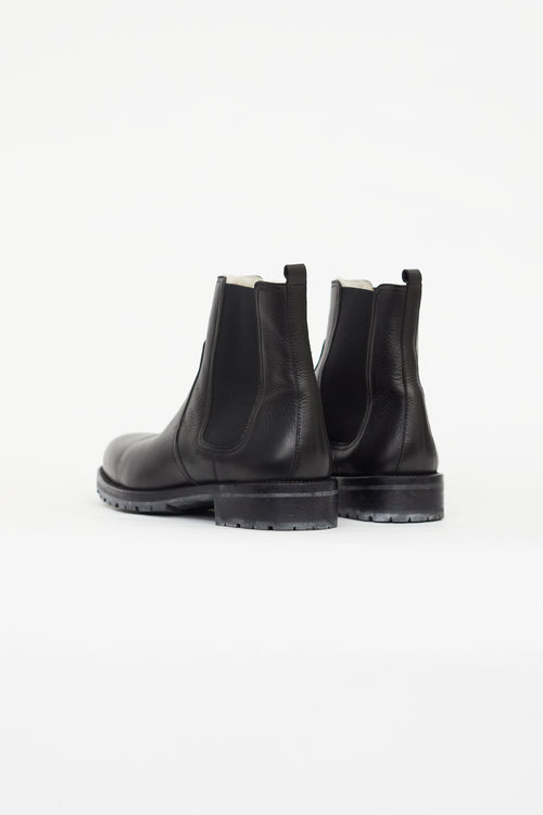 Hermès Black Leather Shearling Chelsea Boot