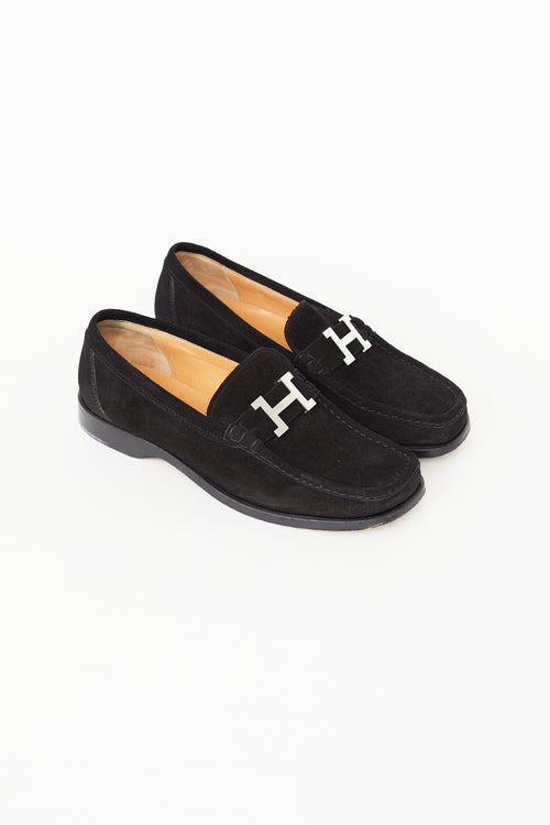 Hermès Black Suede Square Toe Loafer