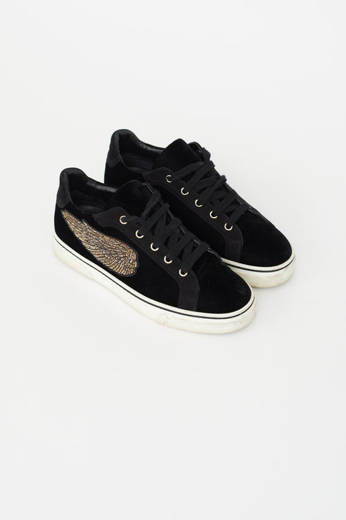 Hermès Black Velvet Wing Patch Sneaker