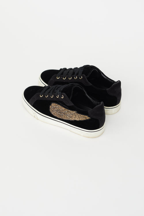 Hermès Black Velvet Wing Patch Sneaker