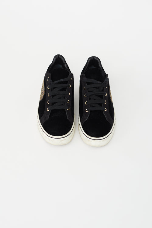 Hermès Black Velvet Wing Patch Sneaker