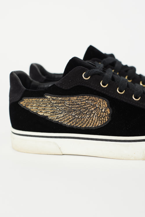 Hermès Black Velvet Wing Patch Sneaker