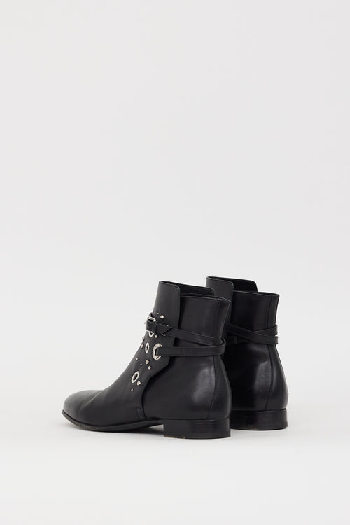 Hermès Black 
Silver Leather Embellished Pixel Boot