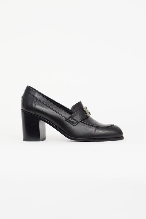 Hermès Black Leather Dauphine Heeled Loafer