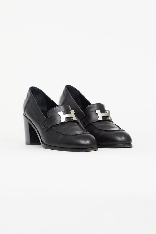 Hermès Black Leather Dauphine Heeled Loafer