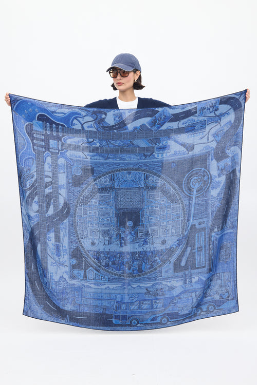 Hermès Blue Cashmere 
Silk Silk Mix 140 Scarf