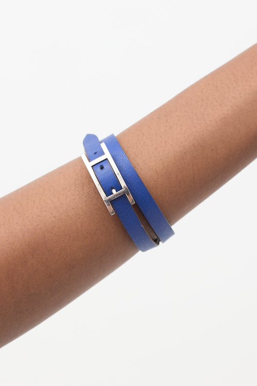 Hermès Blue 
Taupe Leather Behapi Double Tour Reversible Bracelet