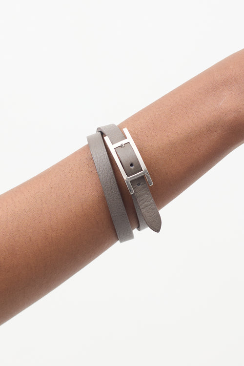 Hermès Blue 
Taupe Leather Behapi Double Tour Reversible Bracelet