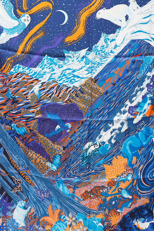 Hermès Blue 
Multicolour Into The Canadian Wild 90 Scarf