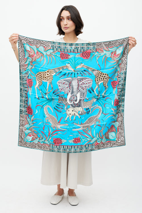 Hermès Blue 
Multicolour La Marche du Zambezi 90 Scarf