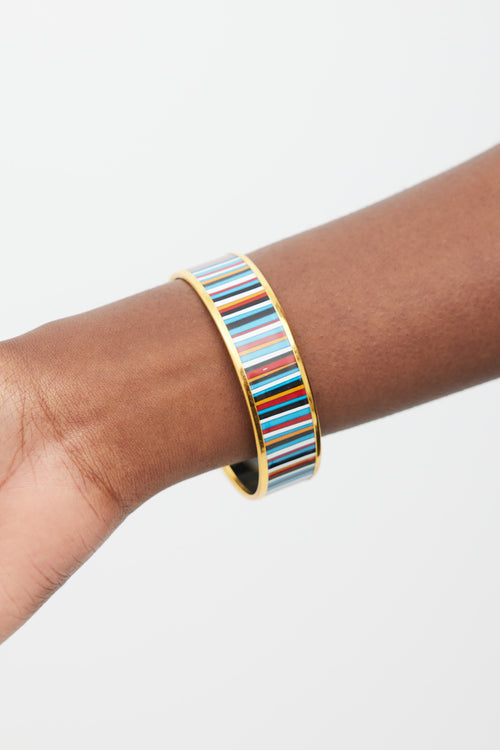 Hermès Blue 
Multicolour Enamel Rainbow Paris Striped Bangle