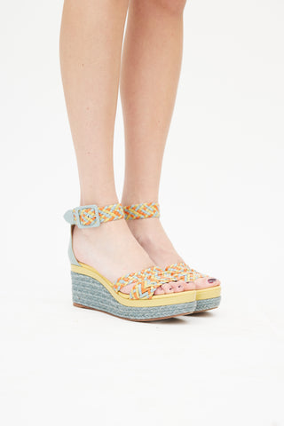 Hermès Blue 
Multicolour Ines Woven Espadrille Sandal