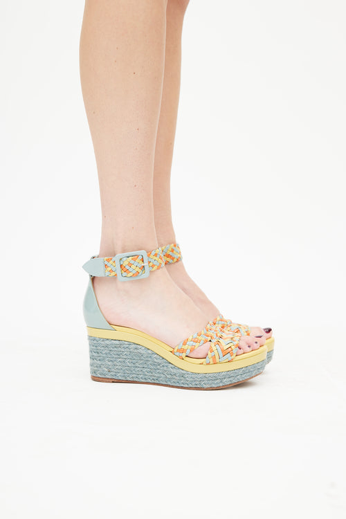 Hermès Blue 
Multicolour Ines Woven Espadrille Sandal