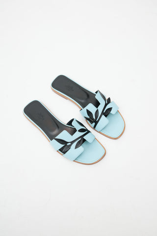 Hermès Blue Oran Leather Leaf Sandal