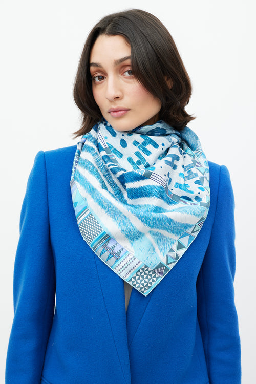 Hermès Blue Pelages Et Camouflage 90 Scarf