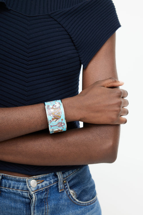 Hermès Teal 
Multicolour Ameille GM Print Bangle