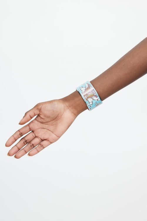 Hermès Teal 
Multicolour Ameille GM Print Bangle