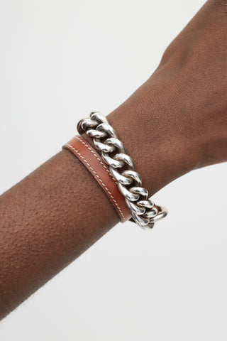 Hermès Brown Barenia 
Silver Double Tour Bracelet