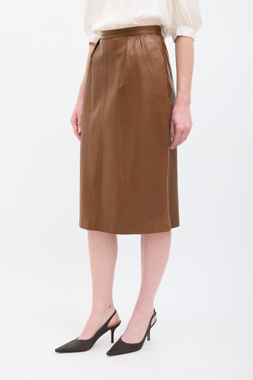 Hermès Vintage Brown Leather Midi Skirt