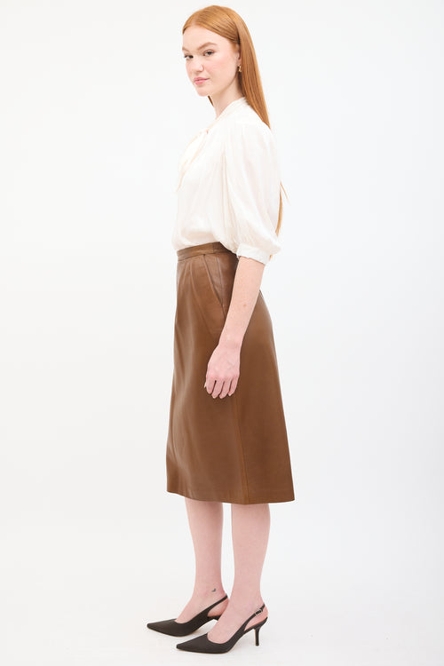 Hermès Vintage Brown Leather Midi Skirt