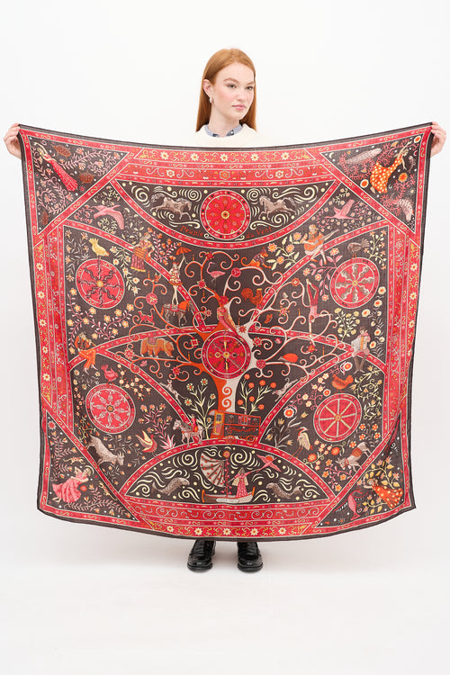 Hermes Brown 
Multicolour Peuple du Vent Scarf