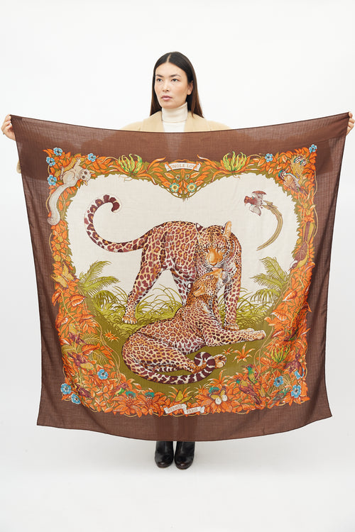 Hermès Brown 
Orange Jungle Love Cashmere Shawl