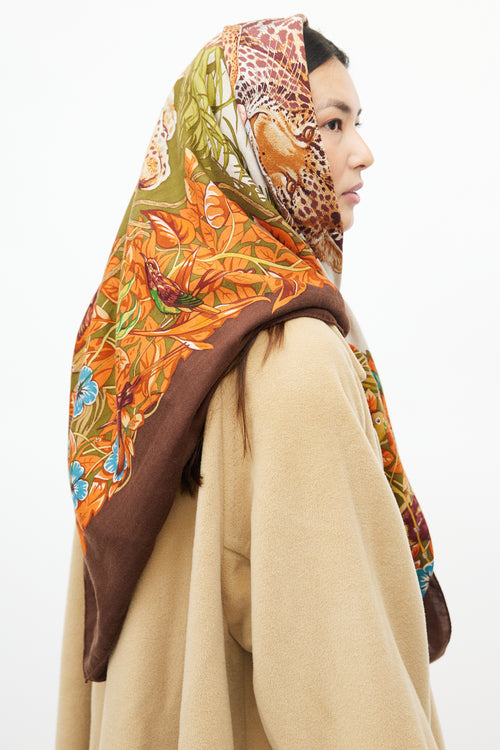 Hermès Brown 
Orange Jungle Love Cashmere Shawl